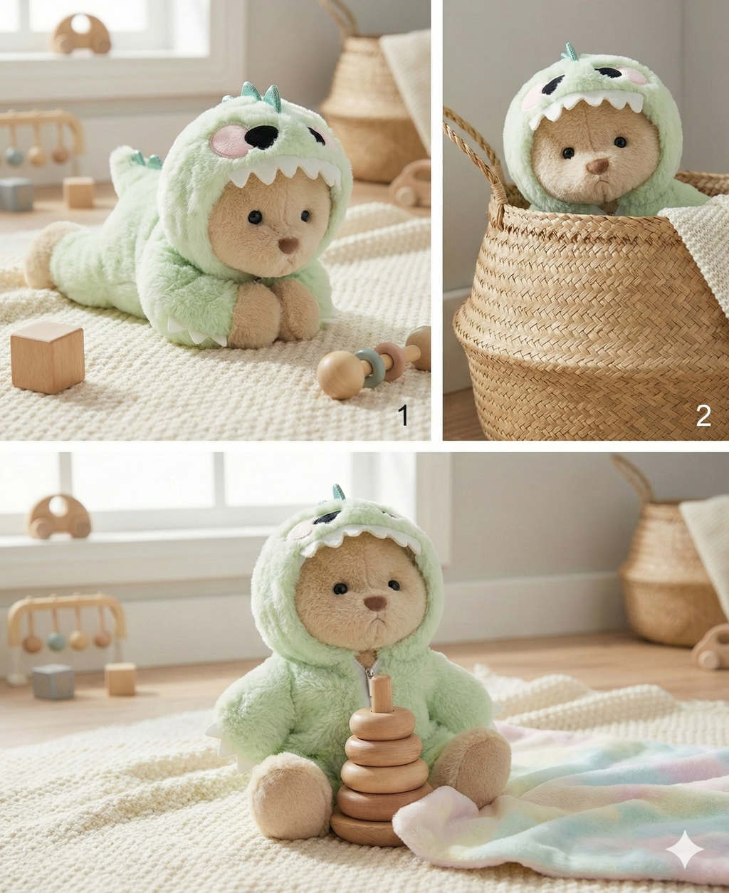 MyJellyPlush Furry Dino Bear | Handmade Jointed Teddy Bear Gift