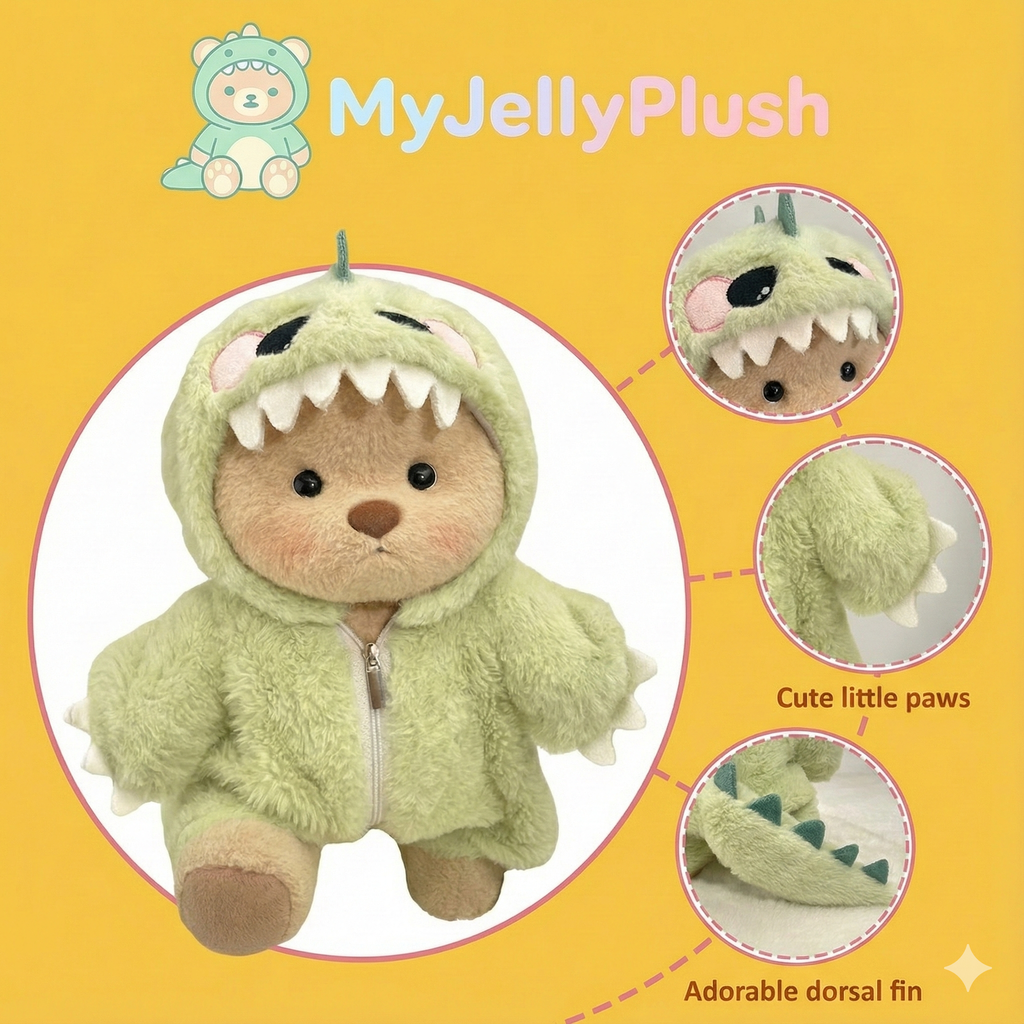 MyJellyPlush Furry Dino Bear | Handmade Jointed Teddy Bear Gift